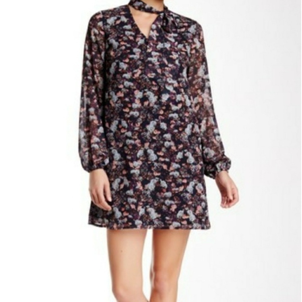 CeCe‎ Womens Size 10 Dress Floral Print Tie Neck Long Sleeve Chiffon